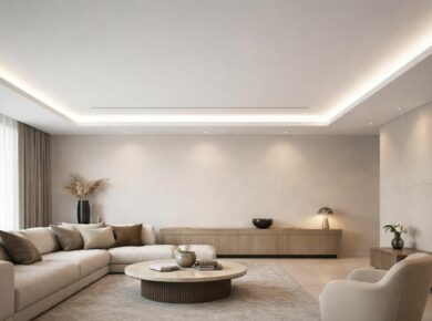 découvrez comment dissimuler élégamment un écran de projection grâce à un coffre intégré dans un faux plafond, assurant des finitions propres et un rendu esthétique impeccable.