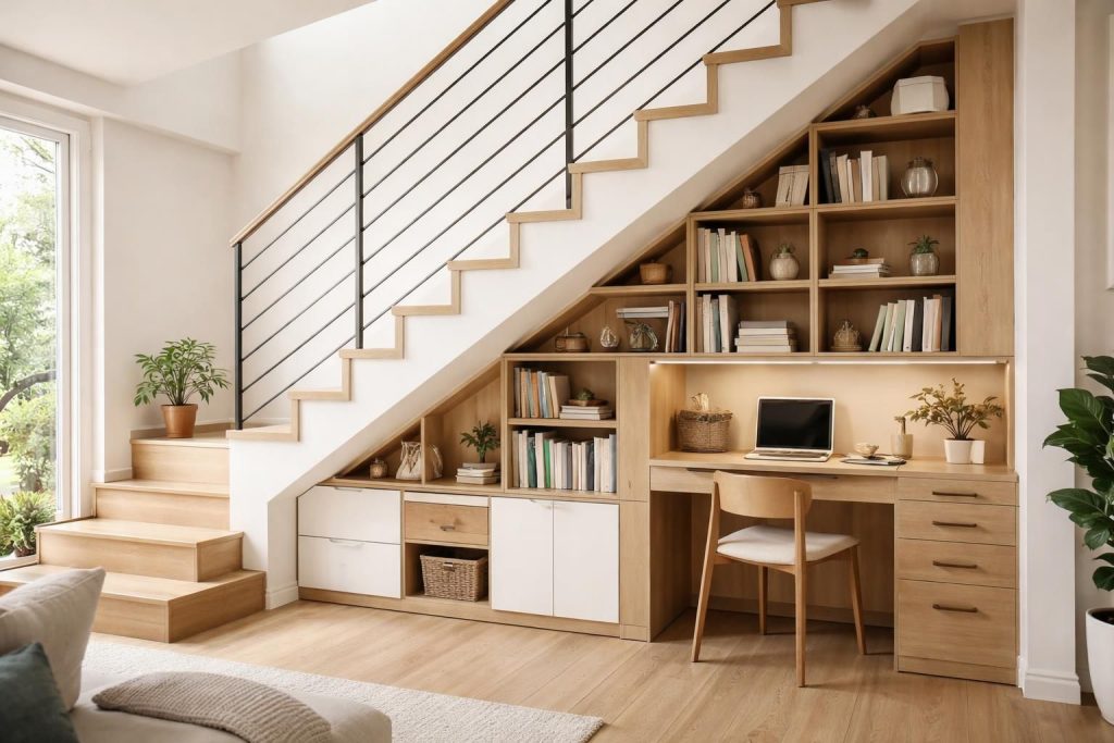 découvrez 10 idées ingénieuses pour fabriquer un meuble sous escalier et optimiser efficacement votre espace de rangement tout en ajoutant du style à votre intérieur.