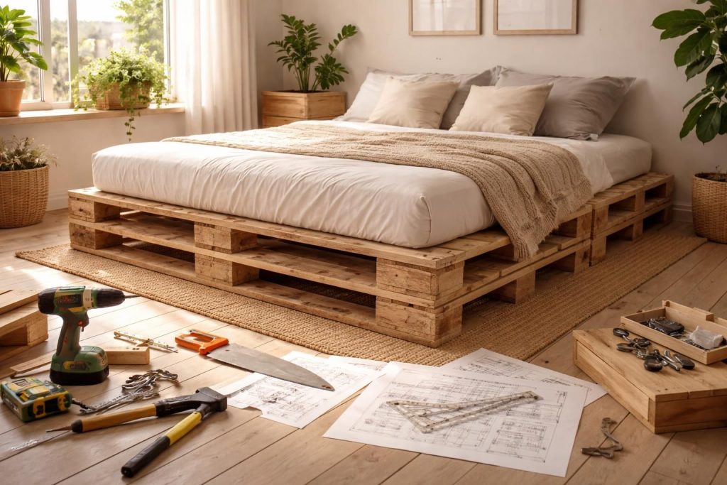 découvrez des idées créatives, des plans détaillés et les étapes de montage pour fabriquer un lit en palette unique et écologique, adapté à tous les styles.