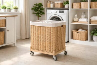 découvrez notre panier à linge sur roulettes, alliant mobilité et design élégant pour organiser votre buanderie avec style et praticité.