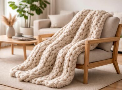 découvrez comment tricoter un plaid à très grosse maille sans aiguilles, un accessoire déco tendance et facile à réaliser pour apporter chaleur et style à votre intérieur.