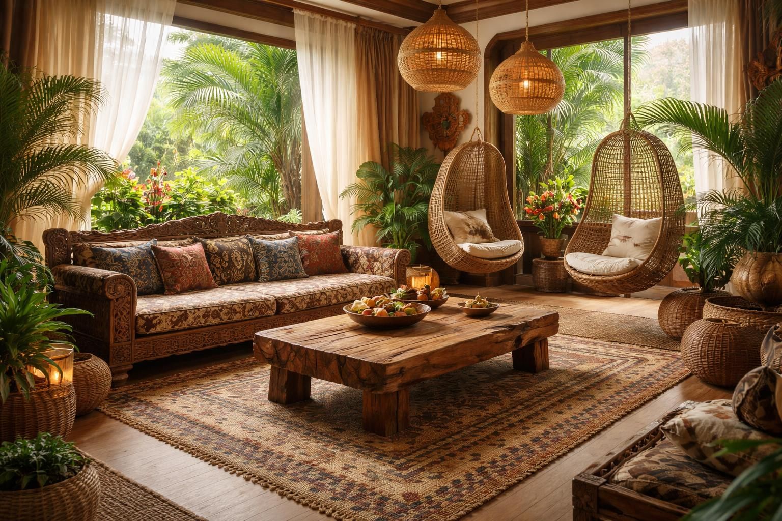 transformez votre salon en un véritable havre de paix indonésien grâce à notre sélection de mobilier exotique unique, pour une invitation au voyage et à l'évasion dans votre intérieur.