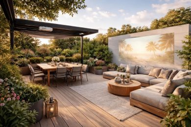 découvrez un plan d’aménagement extérieur innovant pour votre terrasse, intégrant un vidéoprojecteur acer pour des soirées cinéma en plein air inoubliables.