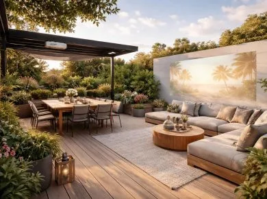découvrez un plan d’aménagement extérieur innovant pour votre terrasse, intégrant un vidéoprojecteur acer pour des soirées cinéma en plein air inoubliables.
