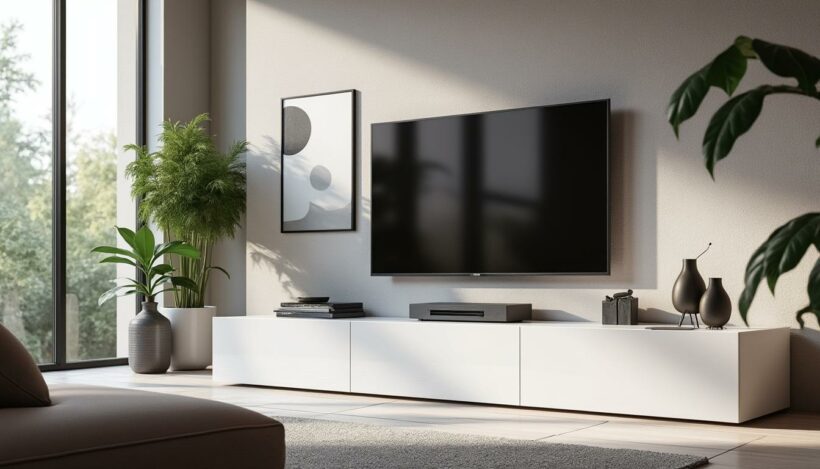 découvrez le kikua, un meuble tv blanc brillant de 130 cm qui transformera votre salon. alliant élégance et fonctionnalité, il offre des rangements astucieux et un design moderne. parfait pour sublimer votre espace de vie tout en gardant vos accessoires organisés.