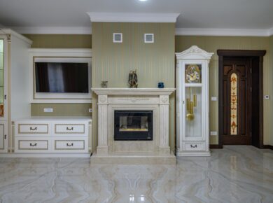 Classic living room interior design with marble floor