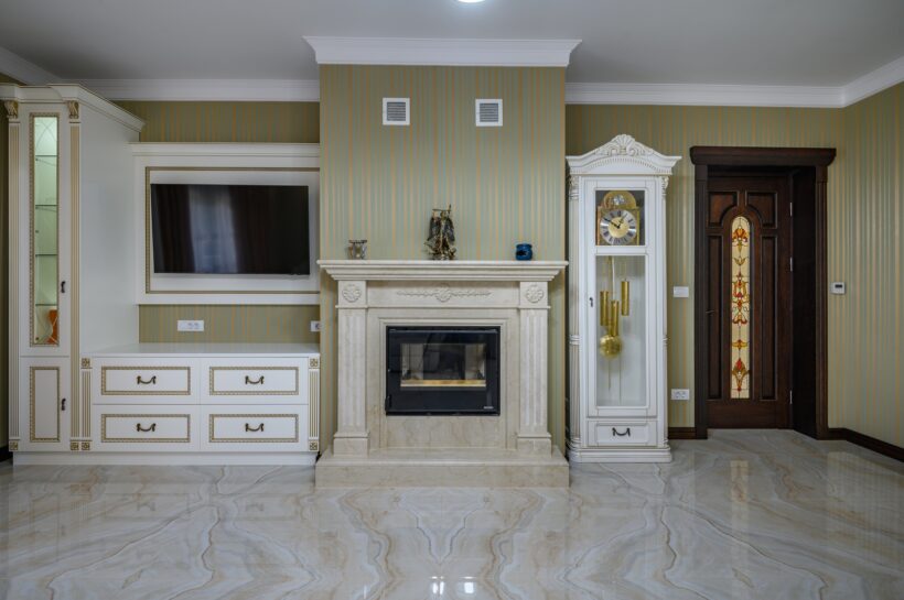 Classic living room interior design with marble floor