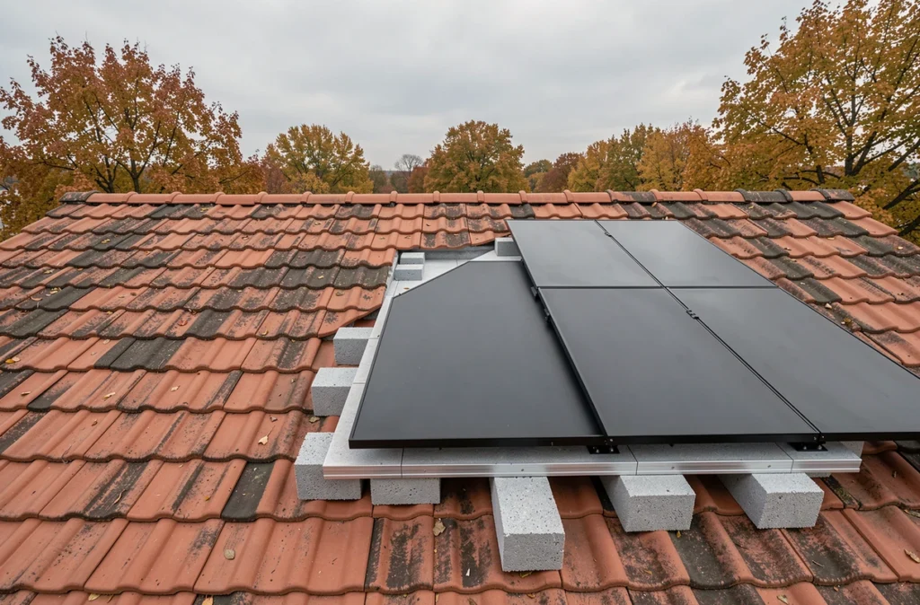 Comparaison entre toiture traditionnelle percée et système de panneaux solaires lesté sans perçage sur maison individuelle