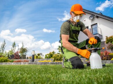 Professional Gardener with One Handed Pump Pesticide Sprayer